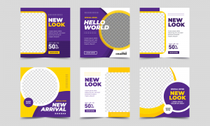 وکتور کادر و بنر نوشتاری مربعی زرد و بنفش